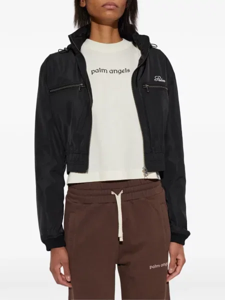 Geacă Palm Angels cu broderie cu glugă negru