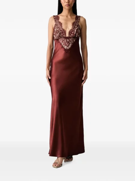 Rochie maxi Bardot din satin roșu
