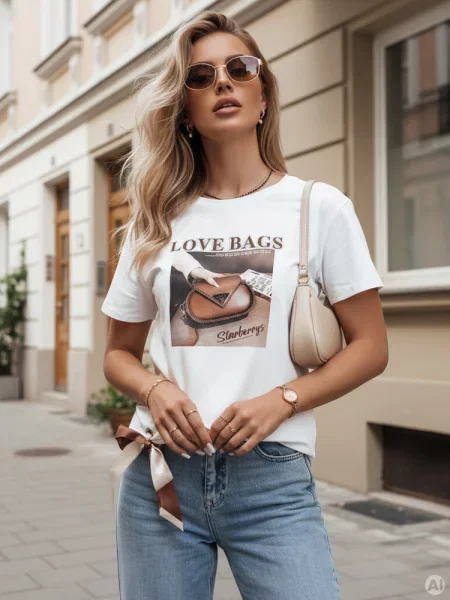 T-shirt z nadrukiem LOVE BAGS Dstreet biały
