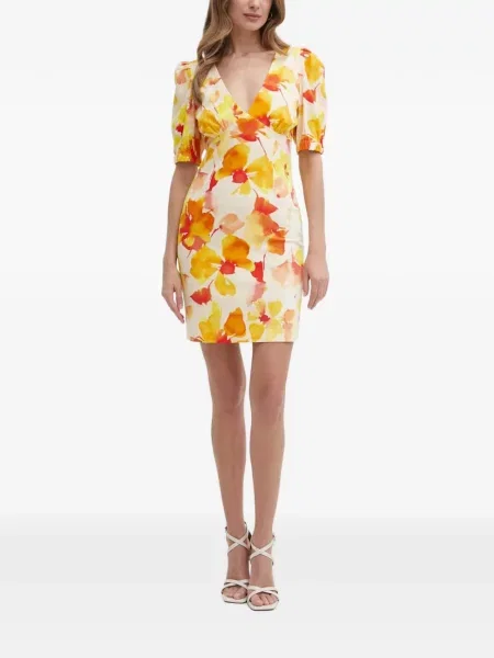 Rochie mini Morgan cu model floral cu mâneci bufante de costum galben