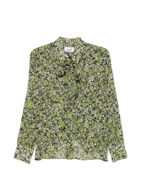 Bluză Niu' cu funde cu model floral verde