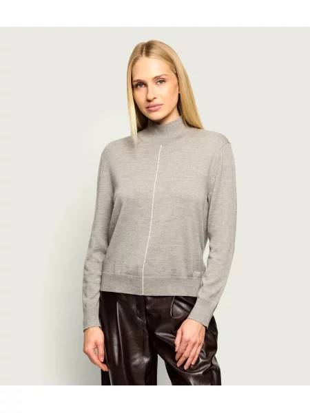 Pulover Calvin Klein de lână cu guler înalt bej