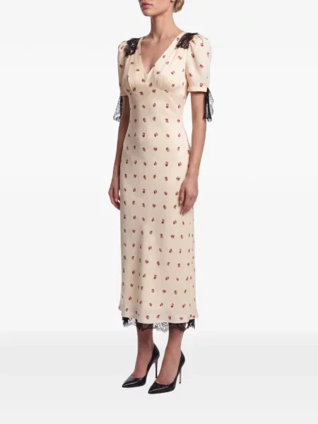 Rochie midi Post Meridiem cu model floral cu imagine din dantelă