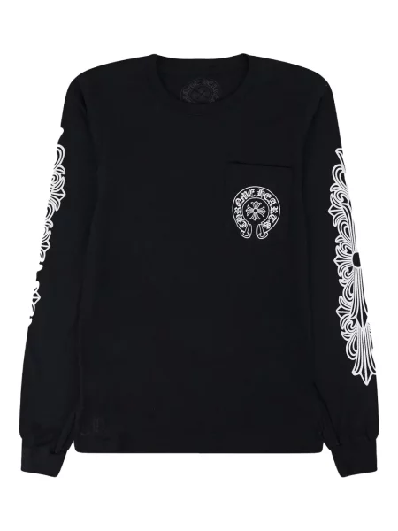 Lung tricou Chrome Hearts cu motiv cu inimi cu autograf negru