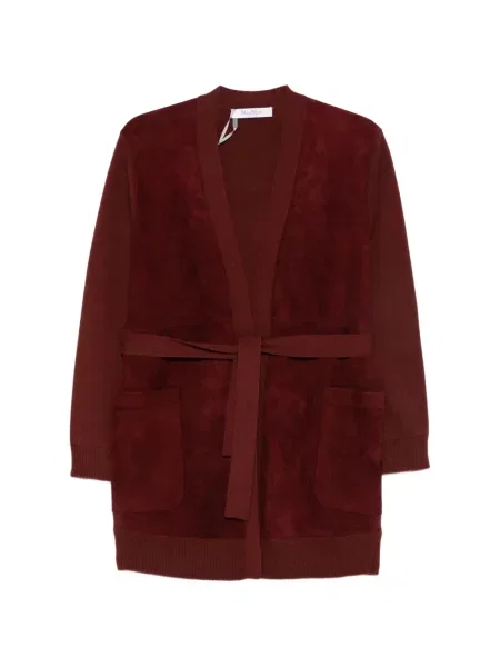 Cu centură cardigan Max Mara din piele de căprioară roșu