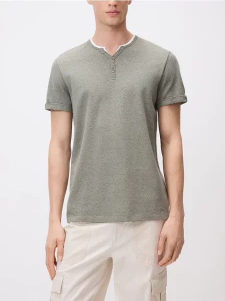 Reserved Tricou henley slim fit verde-oliv deschis verde