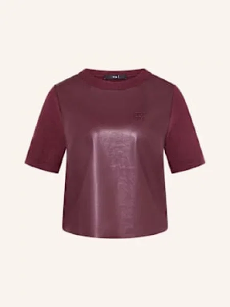 Oui Úpletové Tričko Ze Směsi Materiálů V Koženém Vzhledu tmavě červená
