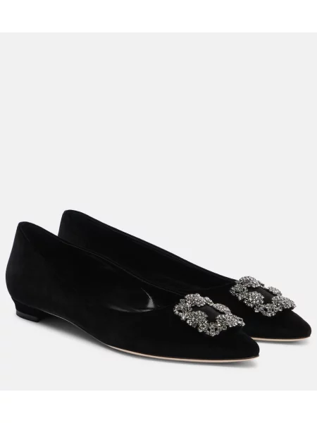 Balerinke Manolo Blahnik iz rebrastega žameta črna
