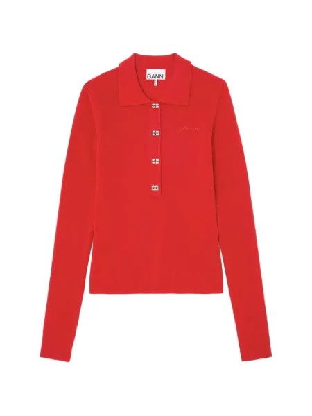 Tricou polo Ganni cu autograf roșu