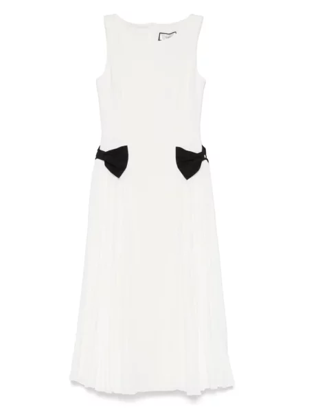 Rochie midi Nissa cu funde până la genunchi de costum alb