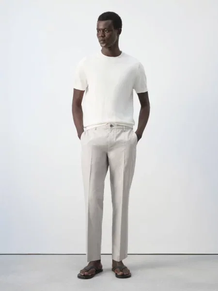 Spodnie slim fit cropped z mieszanki bawełny lodowy Mężczyzna 44 MANGO MAN szary