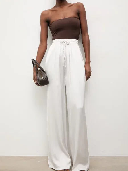 Answear.LAB pantaloni pentru femei cu vâscoză bej