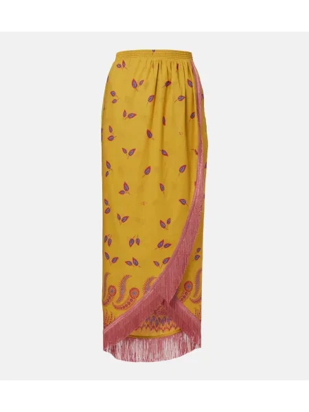 Fustă midi Valentino cu imagine până la genunchi galben