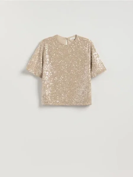 Reserved Boxy футболка з паєтками нюдовий 