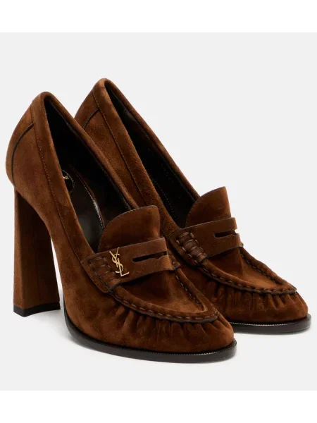 Велурени полуотворени обувки Saint Laurent кафяво