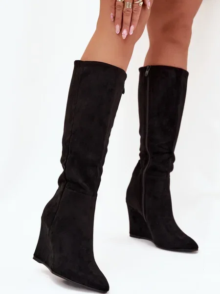 Zateplené kozačky Boto na platformě černé