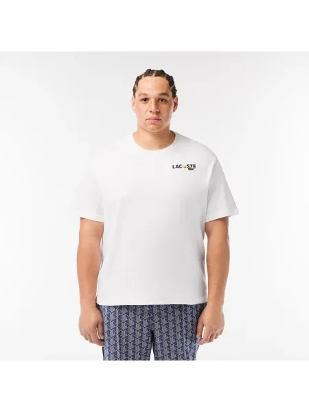 Lacoste Koszulka Heavy Cotton Jersey Z Nadrukiem Na Plecach biała