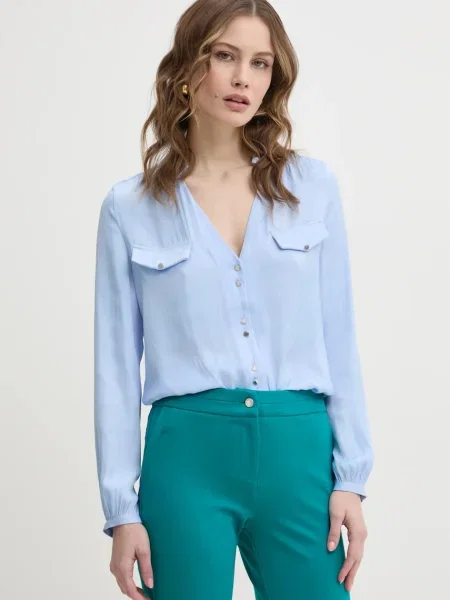 Риза Morgan CIBILE дамска синьо със стандартна кройка с класическа яка CIBILE черно