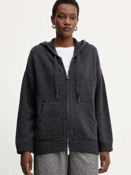 Marella bluză din lână cu glugă melanj gri
