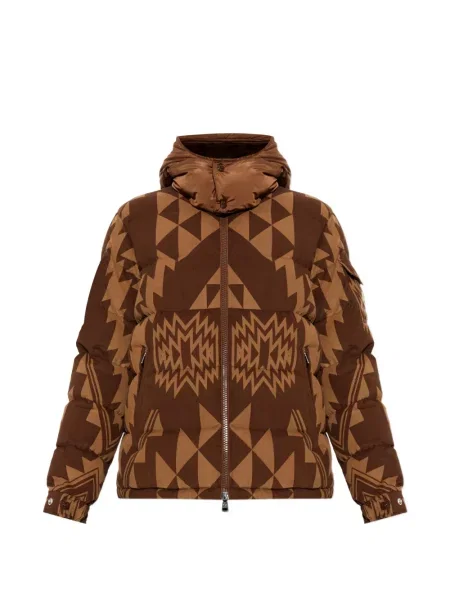 Geacă cu puf Moncler cu imprimeu geometric maro