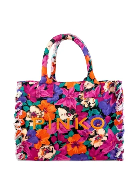 Geantă shopper Pinko cu franjuri cu model floral roz