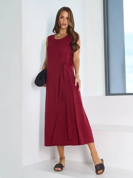Лляний Сарафан ISSA Plus бордовий
