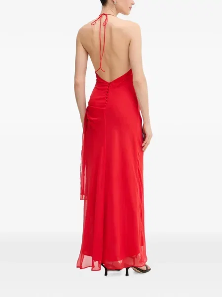 Rochie maxi Bardot cu gât halter roșu