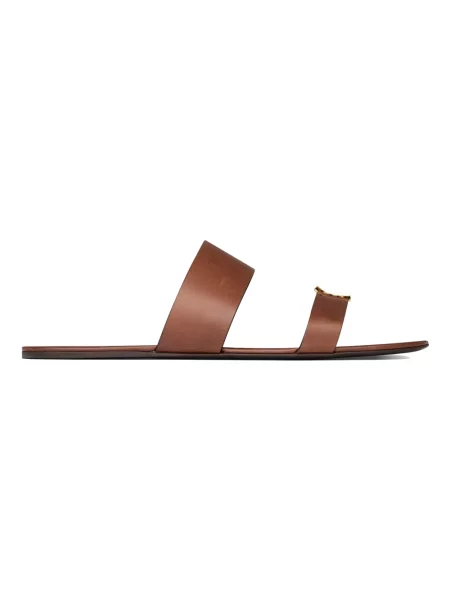 Klapki Saint Laurent skórzane brązowe