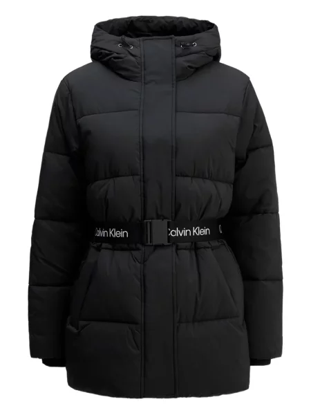 Cu centură palton Calvin Klein Jeans cu glugă negru