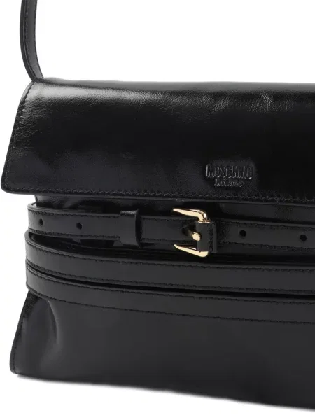Geanta de piele Moschino din piele cu cataramă negru