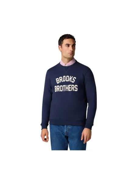 Haftowana bluza nierozpinana Brooks Brothers frotte niebieska