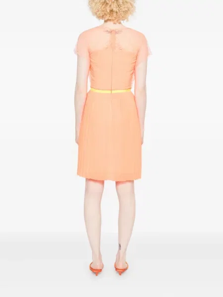 Rochie mini Gemy Maalouf plisată din dantelă de costum portocaliu