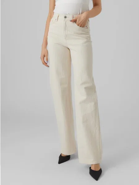 Vero Moda Džínsy Tessa Écru Wide Leg