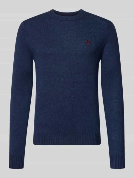 Sweter z dzianiny krój slim fit z czystej wełny z wyhaftowanym logo Mcneal granatowy