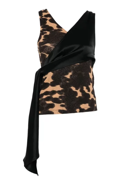 Bluzka Nanushka z nadrukiem drapowana brązowa