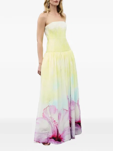 Rochie maxi Aje cu model floral cu imagine de costum galben
