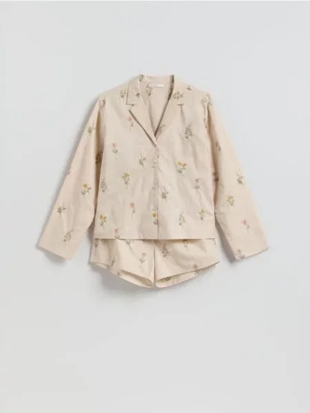 Reserved Pijama din două piese cu adaos de in nude