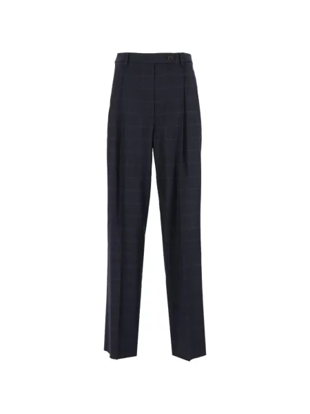 Pantaloni Emporio Armani de lână în carouri albastru