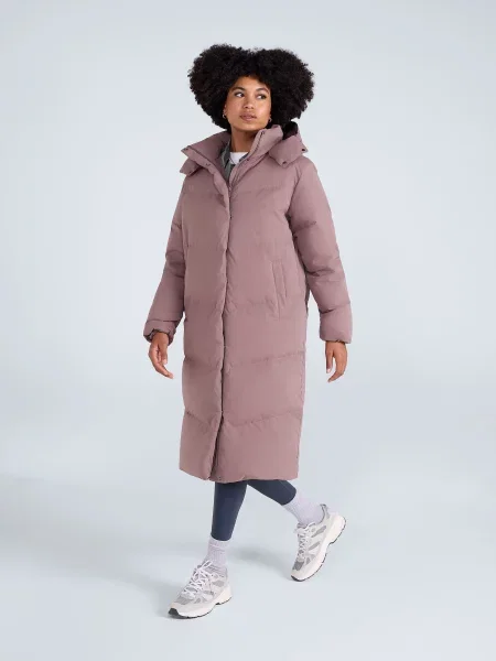 Tess długi płaszcz puchowy z kapturem 