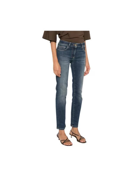 Jeansy straight leg Elisabetta Franchi granatowe