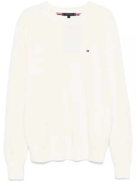 Pulover Tommy Hilfiger cu decolteu rotund alb