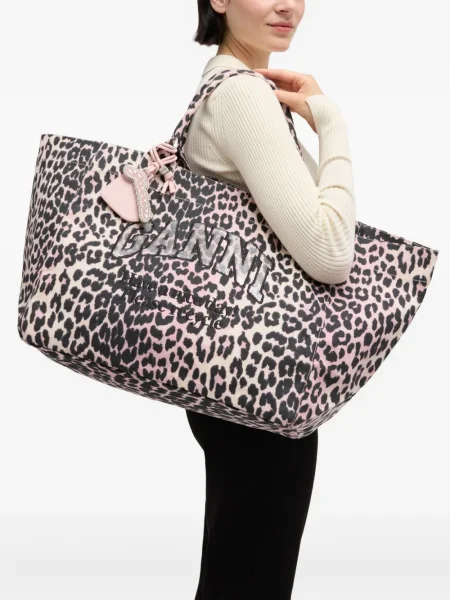 Geantă Ganni cu imagine cu model leopard negru