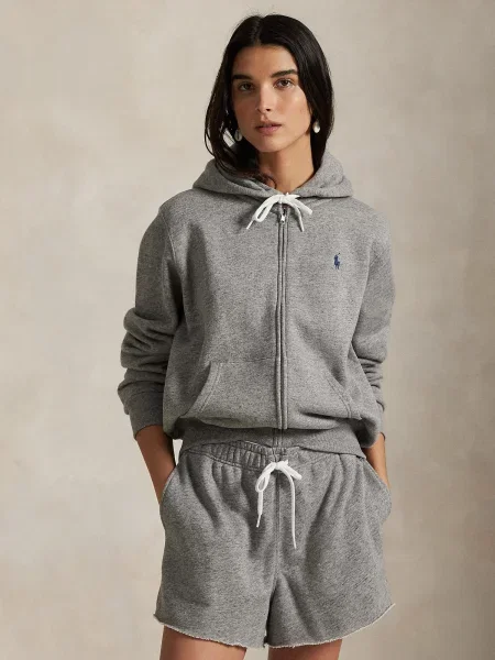 Polo Ralph Lauren mikina na s kapucňou dámska s bavlnou sivá