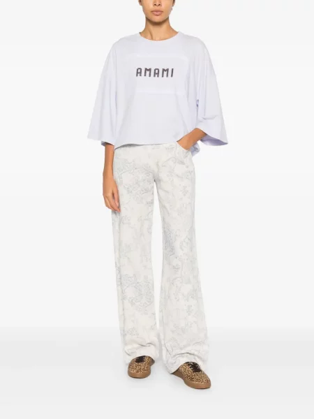 Pantaloni Forte_forte cu model floral alb