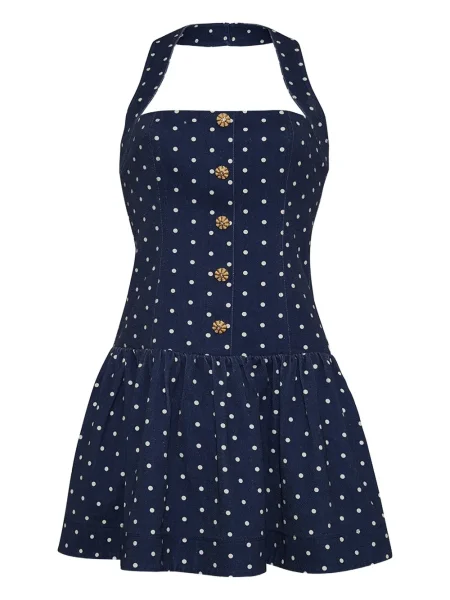 Mała sukienka mini Cara Cara w grochy garniturowa niebieska