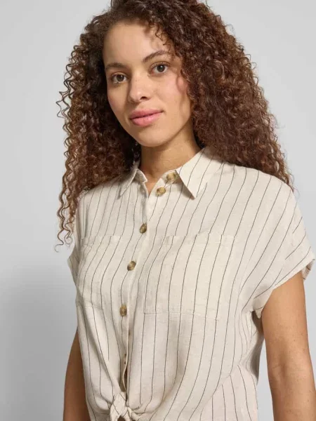 Bluzka koszulowa o kroju regular fit z mieszanki i lnu model PIA' Pieces