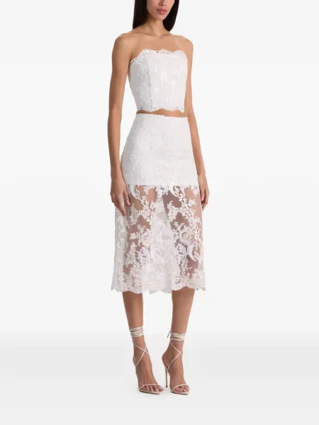 Nėriniuotas midi sijonas Alice + Olivia iki kelių balta