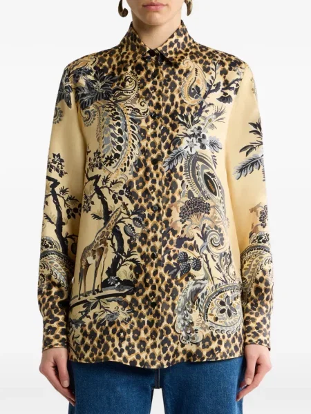 Cămașă Etro de mătase cu imagine cu model leopard
