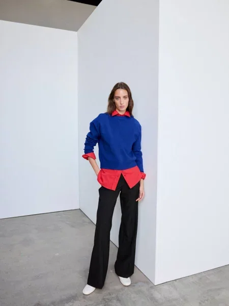 Bluza dzianinowa z okrągłym dekoltem electric blue Kobieta XS MANGO niebieska