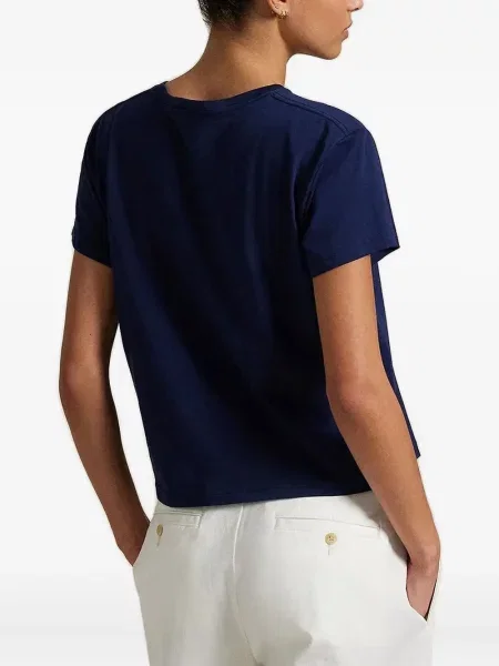 Tricou Polo Ralph Lauren cu decolteu rotund de mătase cu dungi alb